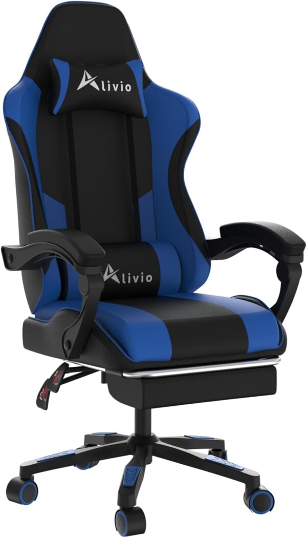 Alivio Ergonomic Gaming Chair with Massage Lumbar Cushion & Retractable Footrest, 360° Recline & Swivel Breathable Leather Office Massage Chair, PU Leather Video Game Chair (Multi colour) - Image 6