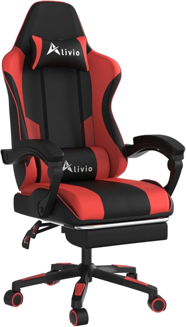 Alivio Ergonomic Gaming Chair with Massage Lumbar Cushion & Retractable Footrest, 360° Recline & Swivel Breathable Leather Office Massage Chair, PU Leather Video Game Chair (Multi colour) - Image 2