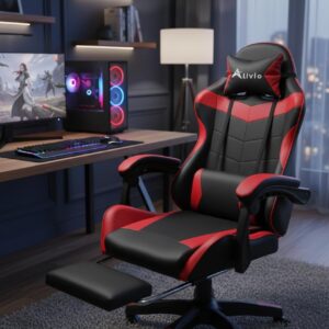 Alivio Ergonomic Gaming Chair - Footrest, Lumbar Support & Back Support, 360 Degree Swivel Office Massage Chair - Professional Video Game Chair