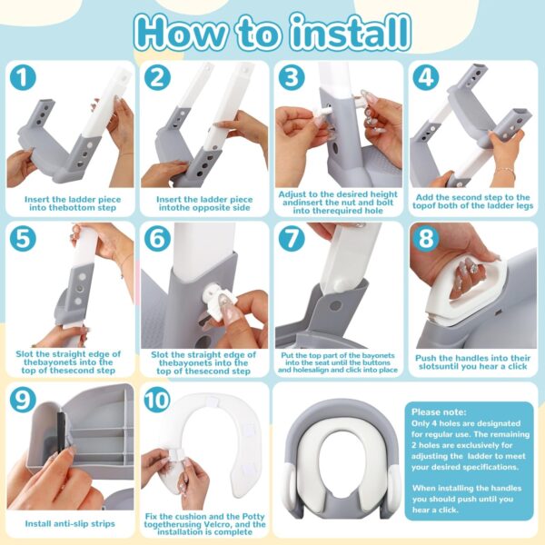 Alivio 2-in-1 Kids Potty Training Seat with Adjustable Ladder, Toddler Foldable Potty Trainer Non-Slip & Secure Handles for Kids 2-7 Yrs - Image 7