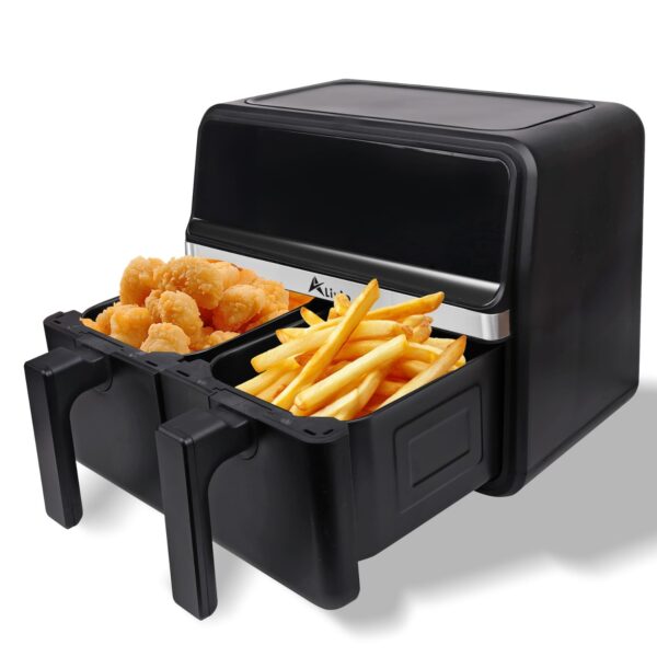 Alivio 9L Dual Basket Air Fryer with LED Touch Screen, 14 Cooking Programs, Independent Temperature Control, 360° Hot Air Circulation, Non-Stick & Dishwasher Safe, Low Oil Healthy Cooking (Black) - Image 7