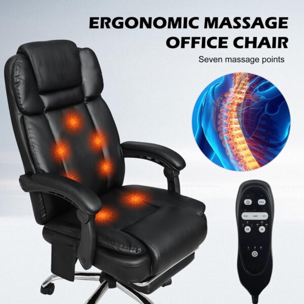 Alivio Heavy Duty Office Massage Chair, 360 Degree Swivel Recliner Chair with Footrest, Adjustable Lumbar Support, 7-Point Vibrating Massage Chair (Black) - Image 7