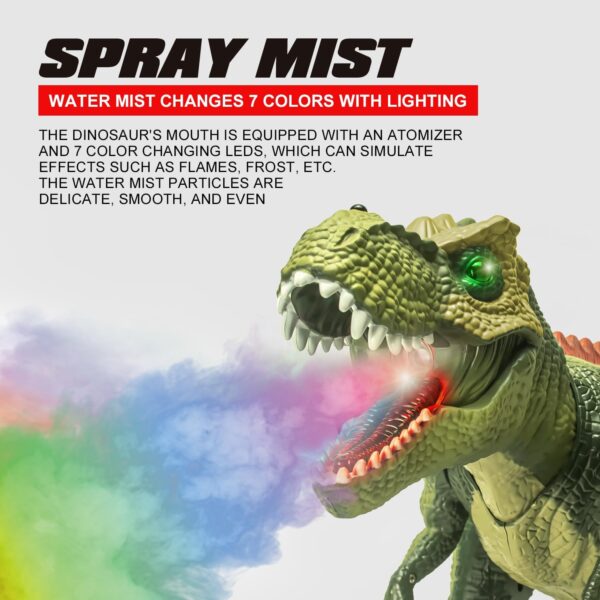Alivio 7 Color LED Mist Spray Remote Control Dinosaur, Simulation RC T-Rex Dinosaur Toy Walking, Roaring & Shake Head Action, 3-Player Anti-Interference for Kids - Image 7