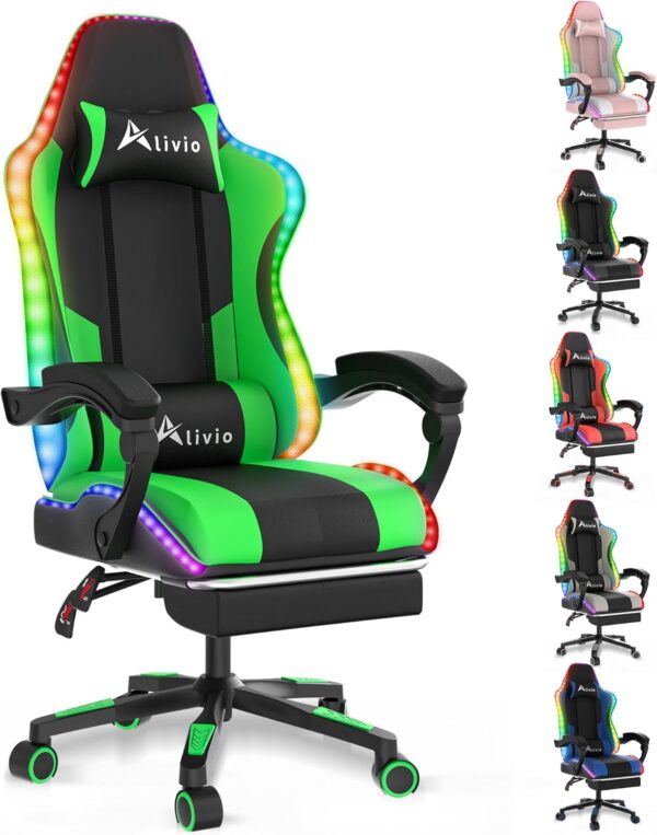 Alivio Wireless App Control LED Gaming Chair with Massage Lumbar Cushion & Retractable Footrest, 360° Recline & Swivel Breathable Leather Office Massage Chair, PU Leather Video Game Chair ( Multi Colour ) - Image 5