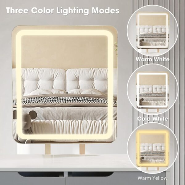 Alivio Vanity Dressing Table Set with Rectangle LED Adjustable Light Mirror, 2 Storage Drawer & Stool 80 x 40 x 129cm (Grey) - Image 8