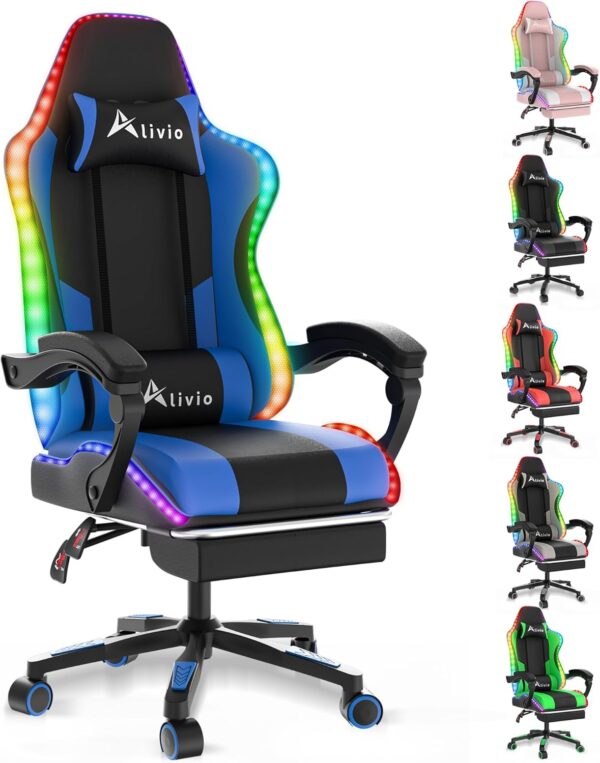 Alivio Wireless App Control LED Gaming Chair with Massage Lumbar Cushion & Retractable Footrest, 360° Recline & Swivel Breathable Leather Office Massage Chair, PU Leather Video Game Chair ( Multi Colour ) - Image 6