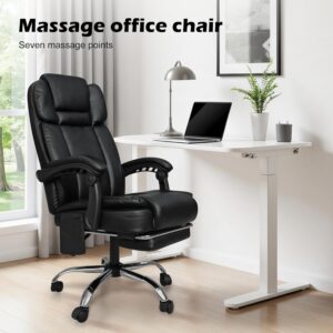 Alivio Heavy Duty Office Massage Chair, 360 Degree Swivel Recliner Chair with Footrest, Adjustable Lumbar Support, 7-Point Vibrating Massage Chair (Black)