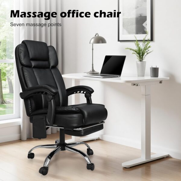Alivio Heavy Duty Office Massage Chair, 360 Degree Swivel Recliner Chair with Footrest, Adjustable Lumbar Support, 7-Point Vibrating Massage Chair (Black)