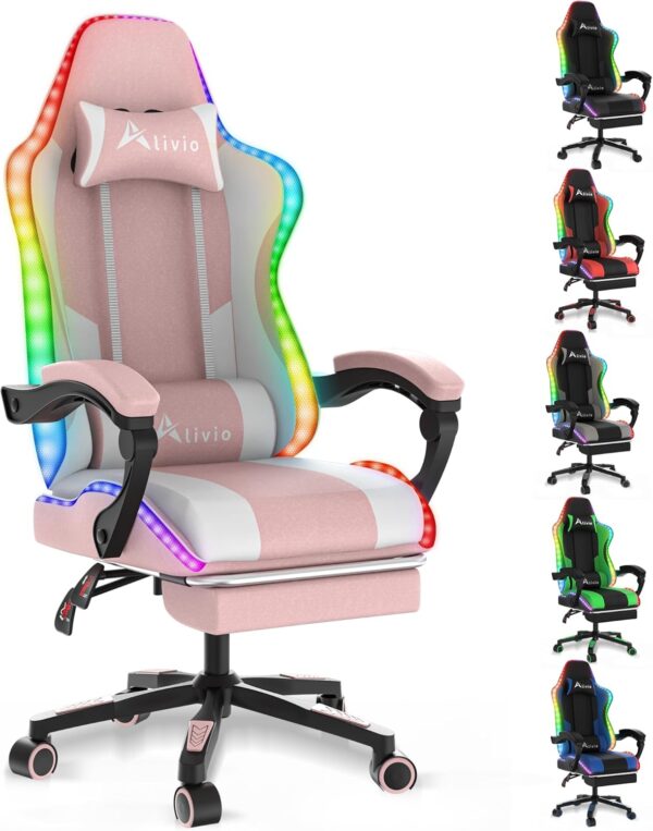 Alivio Wireless App Control LED Gaming Chair with Massage Lumbar Cushion & Retractable Footrest, 360° Recline & Swivel Breathable Leather Office Massage Chair, PU Leather Video Game Chair ( Multi Colour ) - Image 3