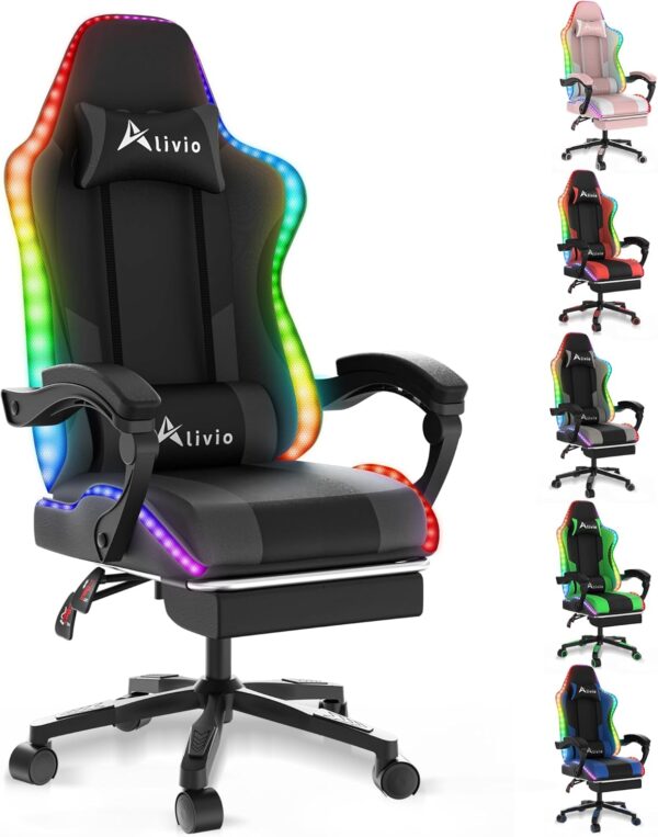 Alivio Wireless App Control LED Gaming Chair with Massage Lumbar Cushion & Retractable Footrest, 360° Recline & Swivel Breathable Leather Office Massage Chair, PU Leather Video Game Chair ( Multi Colour ) - Image 7