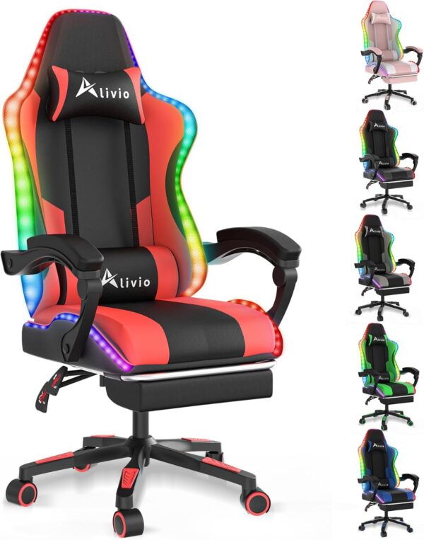 Alivio Wireless App Control LED Gaming Chair with Massage Lumbar Cushion & Retractable Footrest, 360° Recline & Swivel Breathable Leather Office Massage Chair, PU Leather Video Game Chair ( Multi Colour ) - Image 2