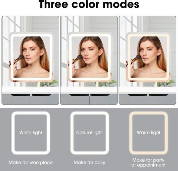 Alivio Vanity Dressing Table Set with Rectangle LED Adjustable Light Mirror, 2 Storage Drawer & Stool 80 x 40 x 129cm (Grey) - Image 6