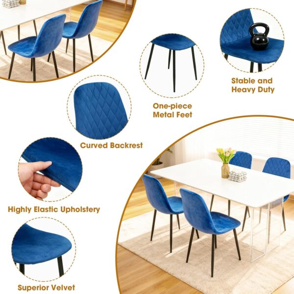Alivio 4Pc Velvet Dining Chairs, Ergonomic Upholstered Seat with Curved Backrest, Metal Legs, Comfortable Plush Velvet for Dining, Lounge, Kitchen, Office, Indoor & Outdoor ( Pack of 4 ) - Image 4