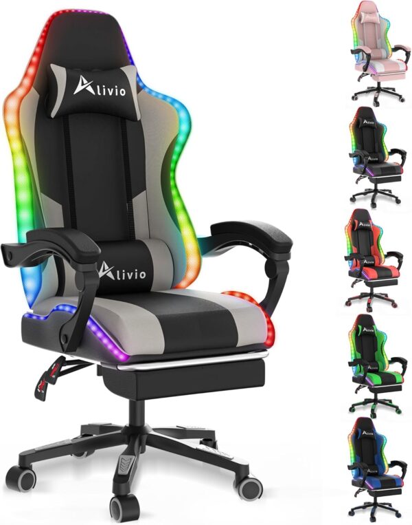 Alivio Wireless App Control LED Gaming Chair with Massage Lumbar Cushion & Retractable Footrest, 360° Recline & Swivel Breathable Leather Office Massage Chair, PU Leather Video Game Chair ( Multi Colour ) - Image 4