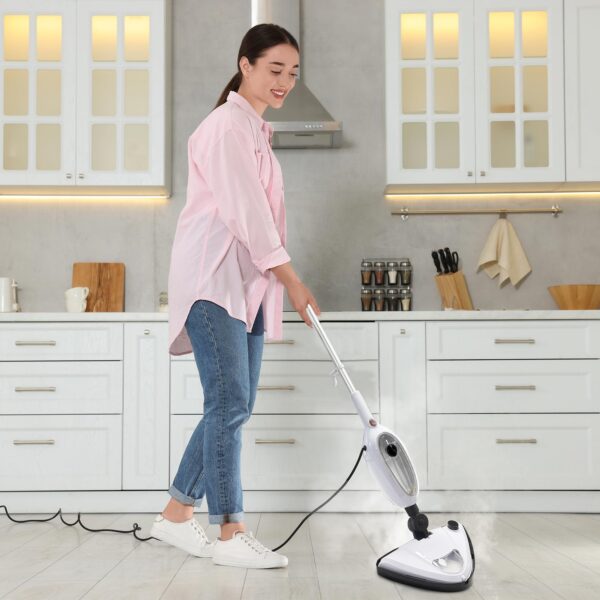 Alivio 10-in-1 Steam Mop Multipurpose Chemical-Free Steamer 1500W, Powerful Steam Cleaner with 300ml Water Tank & 10 Accessories for Multi-Surface Floors (White) - Image 8