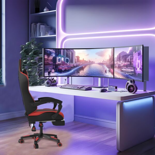 Alivio Ergonomic Gaming Chair with Massage Lumbar Cushion & Retractable Footrest, 360° Recline & Swivel Breathable Leather Office Massage Chair, PU Leather Video Game Chair (Red) - Image 8