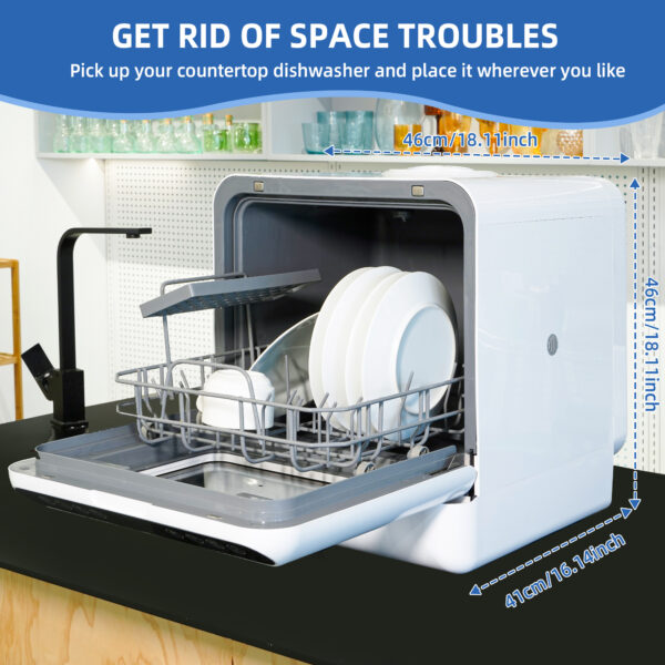 Alivio Portable Mini Dishwasher Countertop with 5L Water Tank, Dishwasher Small Compact Table top Dishwasher with 5-Program System, 2-Tier Rack, 3-Spray Arm, for Apartments & RVs White - Image 8
