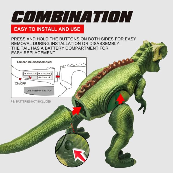 Alivio 7 Color LED Mist Spray Remote Control Dinosaur, Simulation RC T-Rex Dinosaur Toy Walking, Roaring & Shake Head Action, 3-Player Anti-Interference for Kids - Image 8
