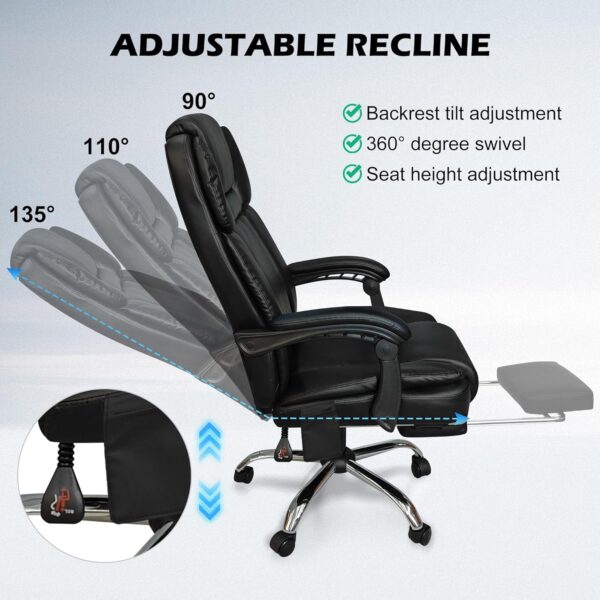 Alivio Heavy Duty Office Massage Chair, 360 Degree Swivel Recliner Chair with Footrest, Adjustable Lumbar Support, 7-Point Vibrating Massage Chair (Black) - Image 4