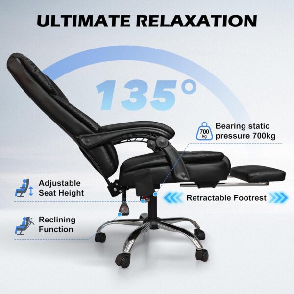 Alivio Heavy Duty Office Massage Chair, 360 Degree Swivel Recliner Chair with Footrest, Adjustable Lumbar Support, 7-Point Vibrating Massage Chair (Black) - Image 5