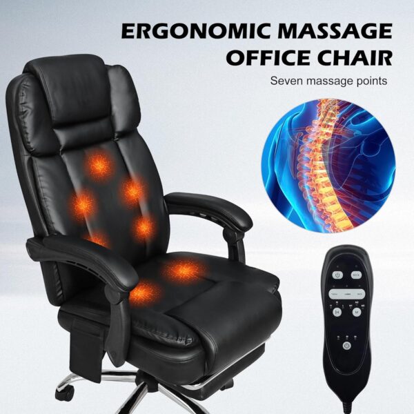 Alivio Heavy Duty Office Massage Chair, 360 Degree Swivel Recliner Chair with Footrest, Adjustable Lumbar Support, 7-Point Vibrating Massage Chair (Black) - Image 3