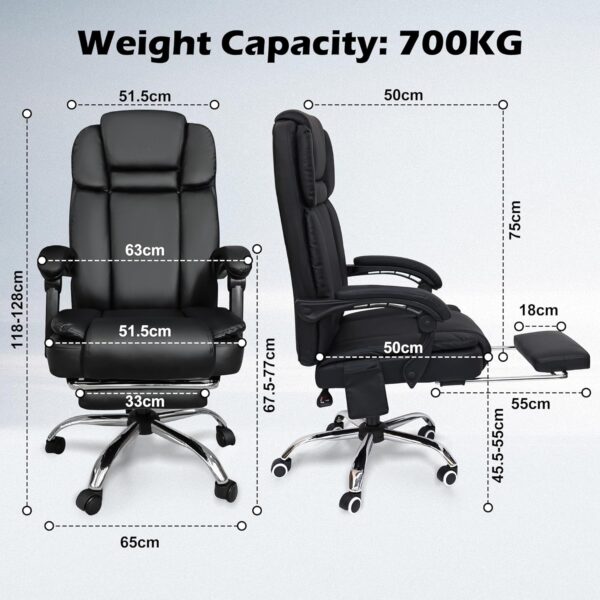 Alivio Heavy Duty Office Massage Chair, 360 Degree Swivel Recliner Chair with Footrest, Adjustable Lumbar Support, 7-Point Vibrating Massage Chair (Black) - Image 8