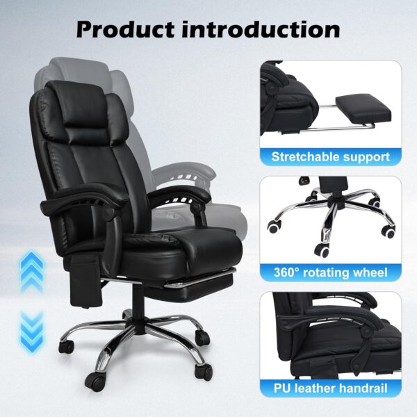 Alivio Heavy Duty Office Massage Chair, 360 Degree Swivel Recliner Chair with Footrest, Adjustable Lumbar Support, 7-Point Vibrating Massage Chair (Black) - Image 6