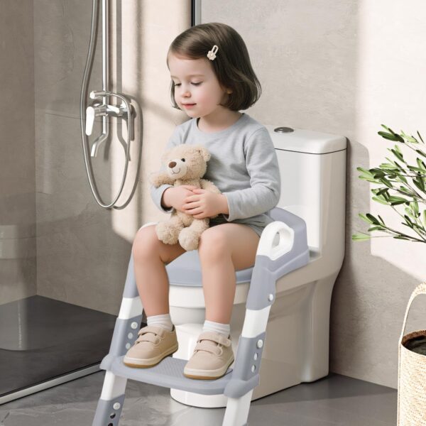 Alivio 2-in-1 Kids Potty Training Seat with Adjustable Ladder, Toddler Foldable Potty Trainer Non-Slip & Secure Handles for Kids 2-7 Yrs - Image 9