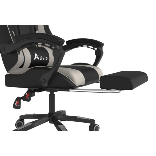 Alivio Ergonomic Gaming Chair with Massage Lumbar Cushion & Retractable Footrest, 360° Recline & Swivel Breathable Leather Office Massage Chair, PU Leather Video Game Chair (Grey) - Image 9