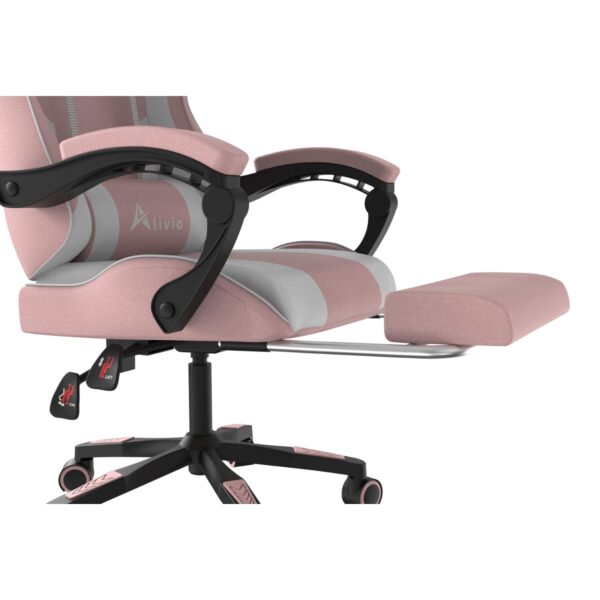 Alivio Ergonomic Gaming Chair with Massage Lumbar Cushion & Retractable Footrest, 360° Recline & Swivel Breathable Leather Office Massage Chair, PU Leather Video Game Chair (Pink) - Image 9