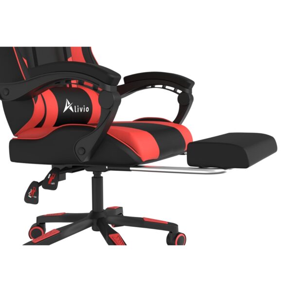 Alivio Ergonomic Gaming Chair with Massage Lumbar Cushion & Retractable Footrest, 360° Recline & Swivel Breathable Leather Office Massage Chair, PU Leather Video Game Chair (Red) - Image 9