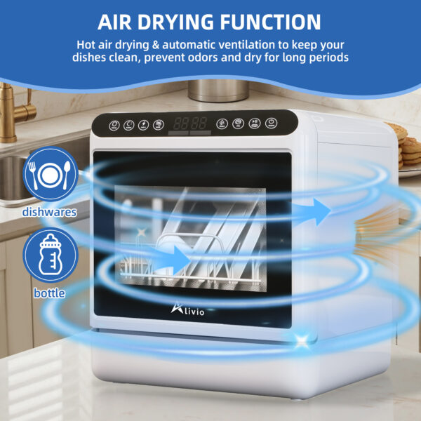 Alivio Portable Mini Dishwasher Countertop with 5L Water Tank, Dishwasher Small Compact Table top Dishwasher with 5-Program System, 2-Tier Rack, 3-Spray Arm, for Apartments & RVs White - Image 9