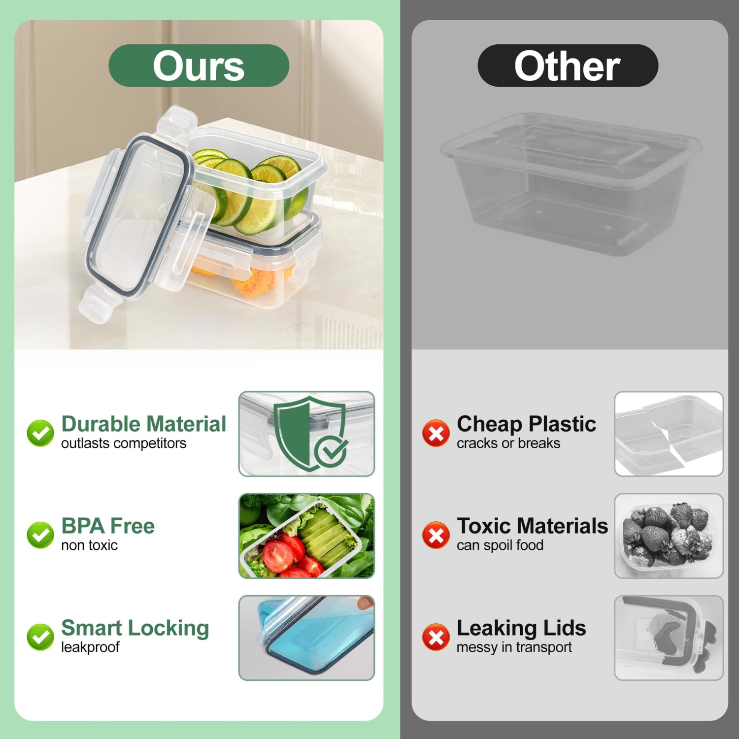 Alivio 24Pc Food Storage Containers, Meal Prep Containers with Leakproof Lid, Airtight Lunch Box, Microwave, Oven, Freezer & Dishwasher Glass Storage Box Multiple Size (Transparent, Set of 24pc) - Image 9