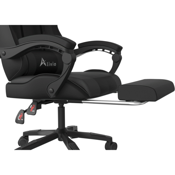 Alivio Ergonomic Gaming Chair with Massage Lumbar Cushion & Retractable Footrest, 360° Recline & Swivel Breathable Leather Office Massage Chair, PU Leather Video Game Chair (Black) - Image 7