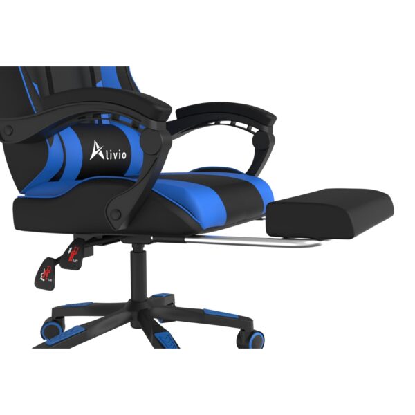 Alivio Ergonomic Gaming Chair with Massage Lumbar Cushion & Retractable Footrest, 360° Recline & Swivel Breathable Leather Office Massage Chair, PU Leather Video Game Chair (Blue) - Image 9