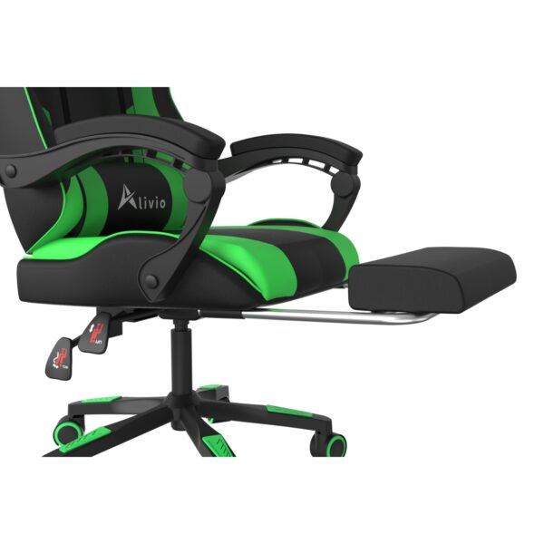 Alivio Ergonomic Gaming Chair with Massage Lumbar Cushion & Retractable Footrest, 360° Recline & Swivel Breathable Leather Office Massage Chair, PU Leather Video Game Chair (Green) - Image 9