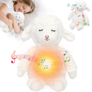 Alivio Singing Music Sheep - Baby Sleep Soother Plush Toy, 4 Modes Music, Breathing, Belly Fluctuation & Warm Light, Ultra Soft Cuddly Sheep for Newborns & Toddlers (White)