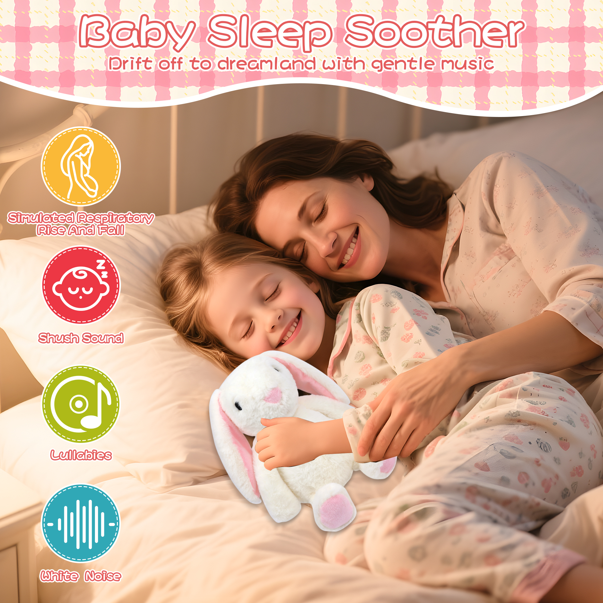 Alivio Singing Music Bunny - Baby Sleep Soother Plush Toy, 4 Modes Music, Breathing, Belly Fluctuation & Warm Light, Ultra Soft Cuddly Bunny for Newborns, Infants & Toddlers (White) - Image 8