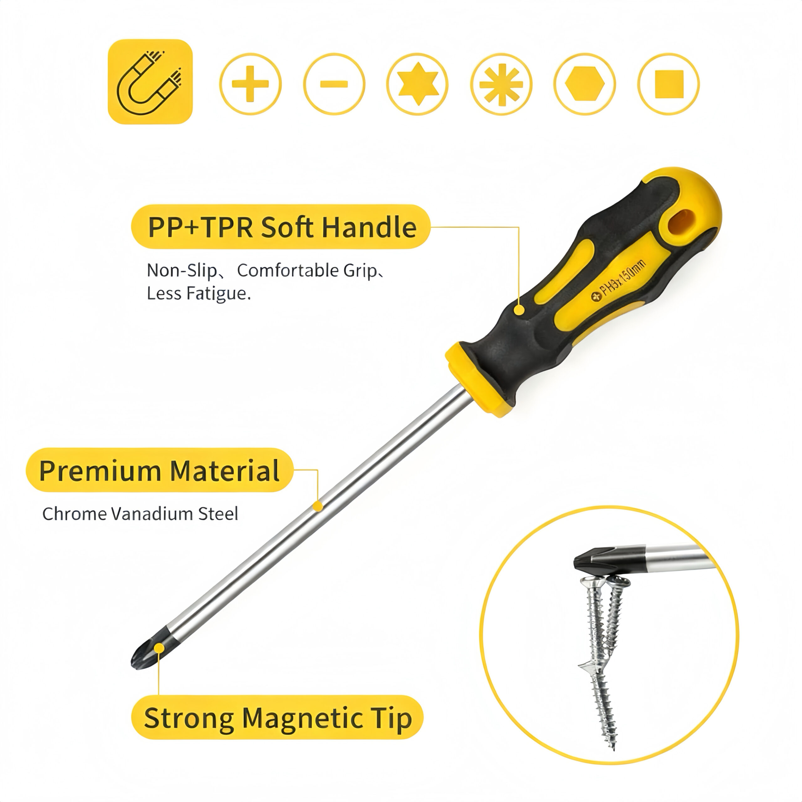 Alivio 43-Piece Screwdriver Tool Set, Chrome Vanadium Steel Magnetic Tips - PP+TPR Soft Grip Non-Slip Ergonomic Handles, Durable Storage Case for Home, DIY & Professional Repair - Image 3