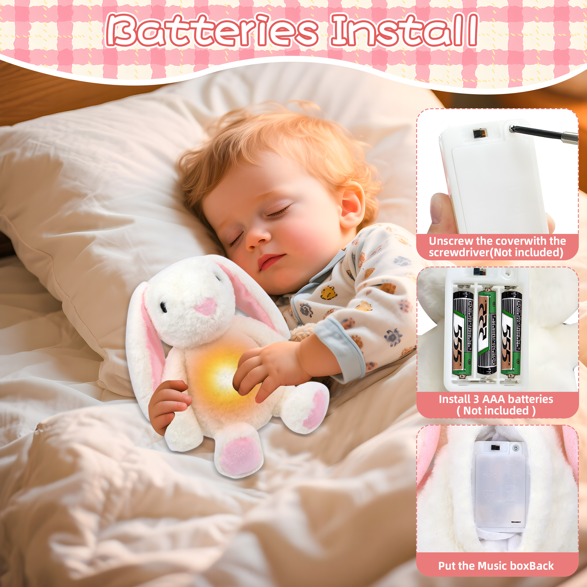 Alivio Singing Music Bunny - Baby Sleep Soother Plush Toy, 4 Modes Music, Breathing, Belly Fluctuation & Warm Light, Ultra Soft Cuddly Bunny for Newborns, Infants & Toddlers (White) - Image 7