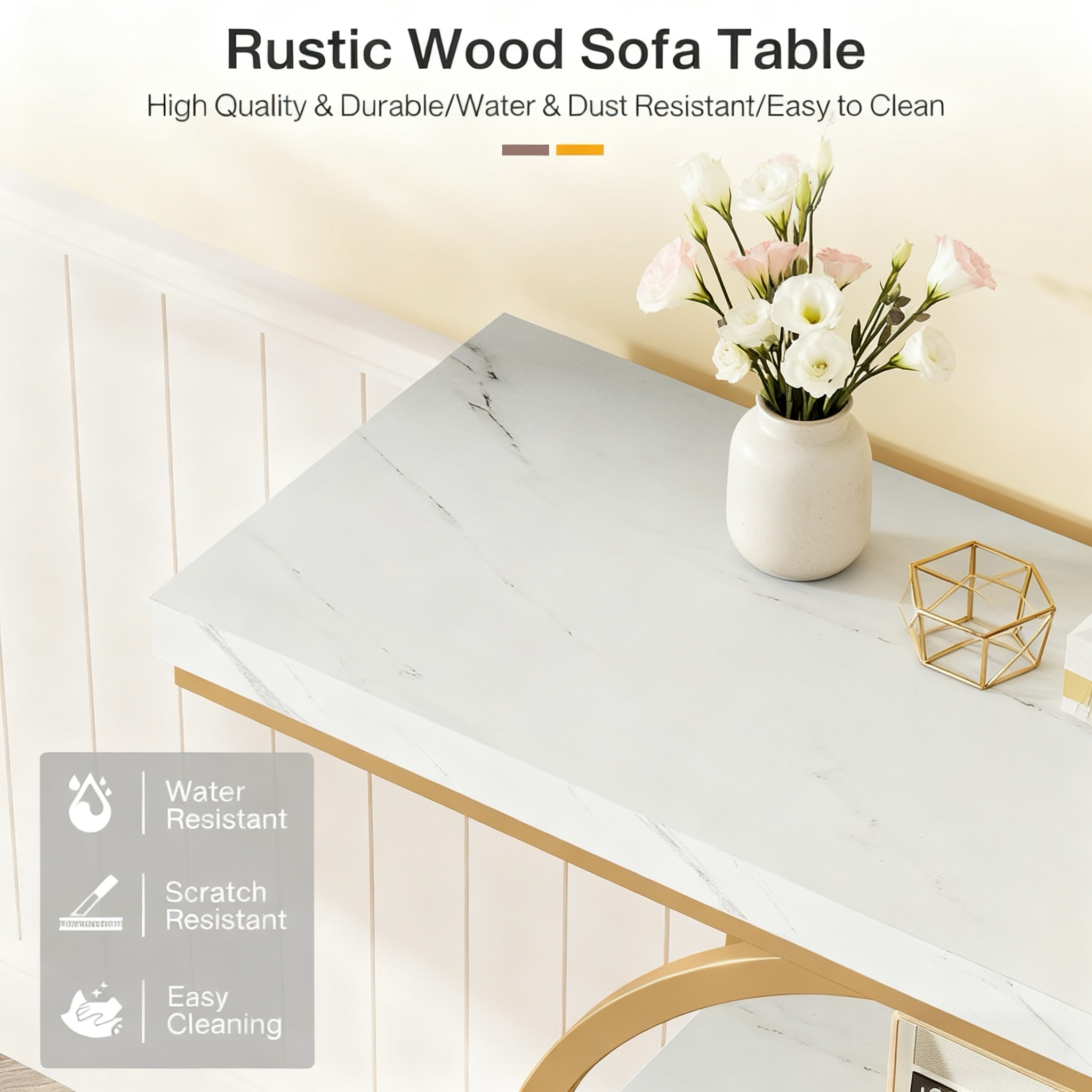 Alivio 4-Tier Console Table with Double Round Metal Frame, Rustic Wood Sofa Table for Entryway/Hallway, Water & Scratch Resistant MDF Top, Modern Narrow Storage Shelf – 105×30×80 cm - Image 13