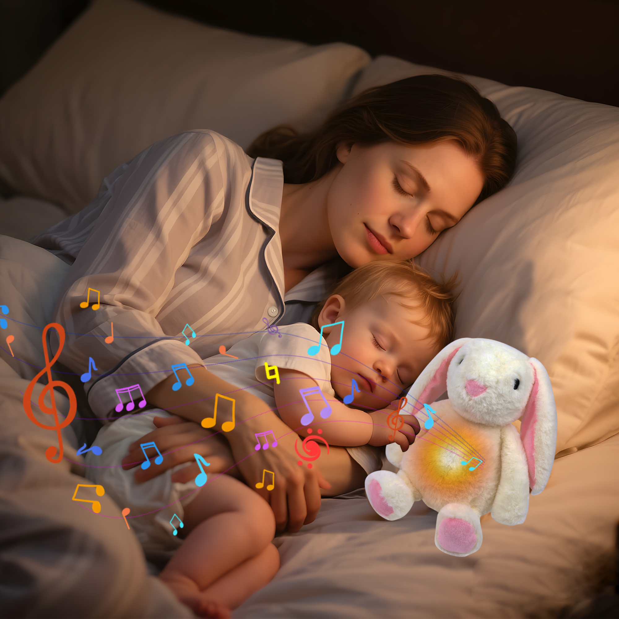 Alivio Singing Music Bunny - Baby Sleep Soother Plush Toy, 4 Modes Music, Breathing, Belly Fluctuation & Warm Light, Ultra Soft Cuddly Bunny for Newborns, Infants & Toddlers (White) - Image 5