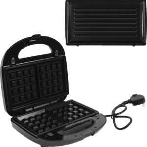 Alivio 3-in-1 Sandwich Maker 850W - Non-Stick Sandwich Maker with Detachable Plates, Compact Design, Easy to Clean & Dishwasher Safe, Double-Sided Heating (Black)