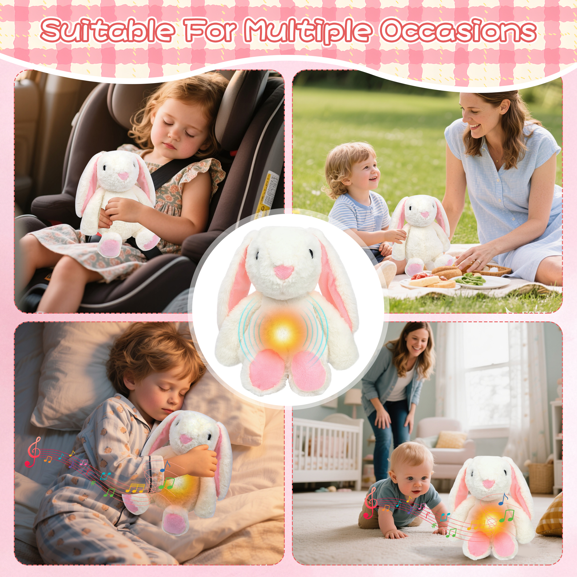 Alivio Singing Music Bunny - Baby Sleep Soother Plush Toy, 4 Modes Music, Breathing, Belly Fluctuation & Warm Light, Ultra Soft Cuddly Bunny for Newborns, Infants & Toddlers (White) - Image 4