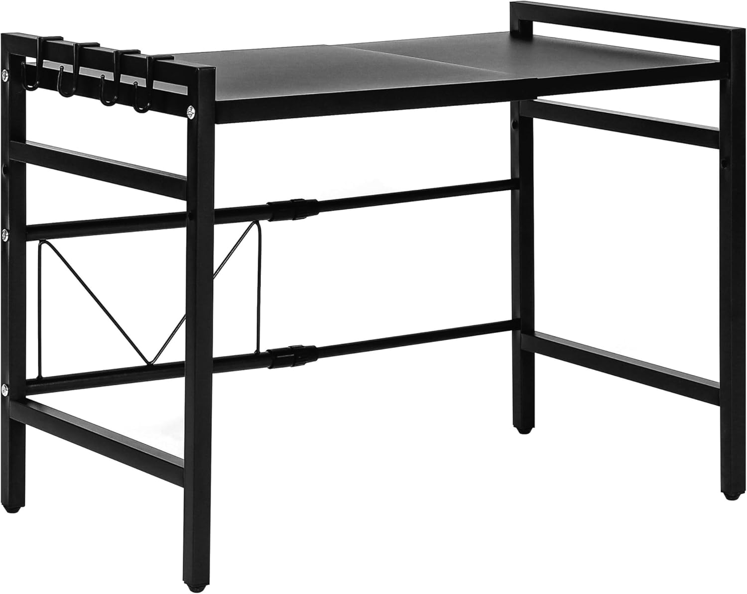 Alivio Multifunctional Expandable Desktop & Kitchen Microwave Storage Rack – Adjustable, Heavy-Duty, Heat-Resistant Countertop Organizer with Hook