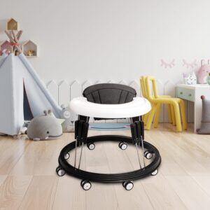 Alivio Foldable Baby Walker with 9-Level Height Adjustment, Wide Base Design, 360° Protection, Easy Folding & Storage Activity Walker for Babies 6-18 Months (Black & White)