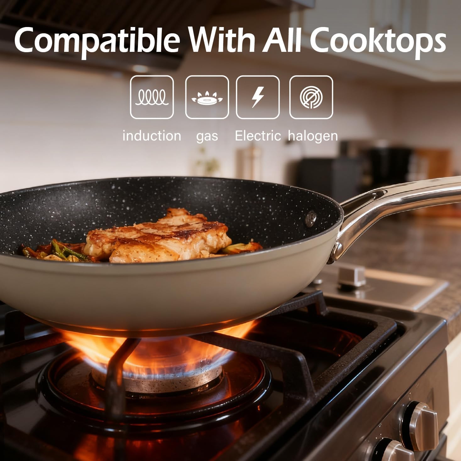 Alivio 10Pc Aluminum Alloy Cookware Set, Compatible with All Cooktops – Induction, Gas, Electric & Halogen - Dishwasher Safe, Non-Stick & Easy to Clean - Image 4