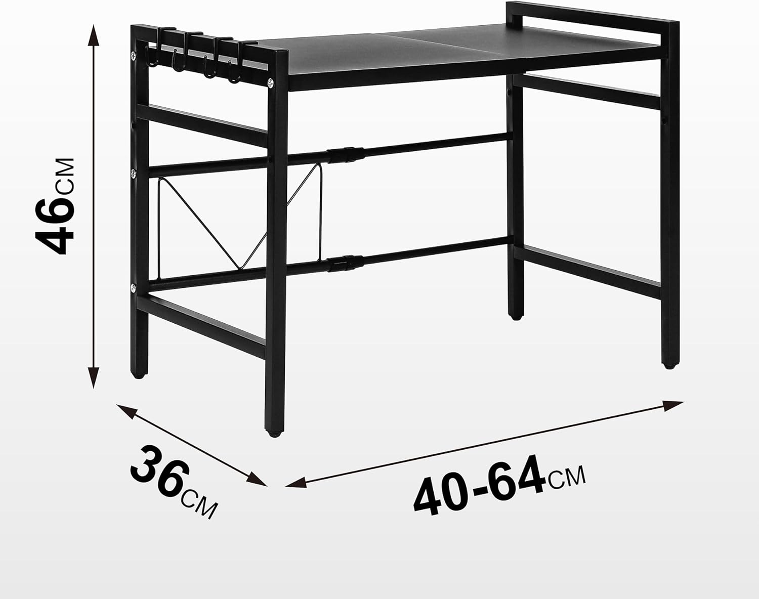 Alivio Multifunctional Expandable Desktop & Kitchen Microwave Storage Rack – Adjustable, Heavy-Duty, Heat-Resistant Countertop Organizer with Hook - Image 4