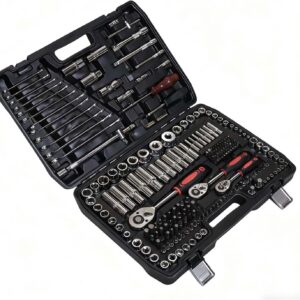 Alivio 216 Piece Universal Tool Set 1/4" 3/8" 1/2" Drive Socket Set with Ratchets, Wrenches & Bits, Durable Carbon Steel Tools in Heavy-Duty Blow-Moulded Case