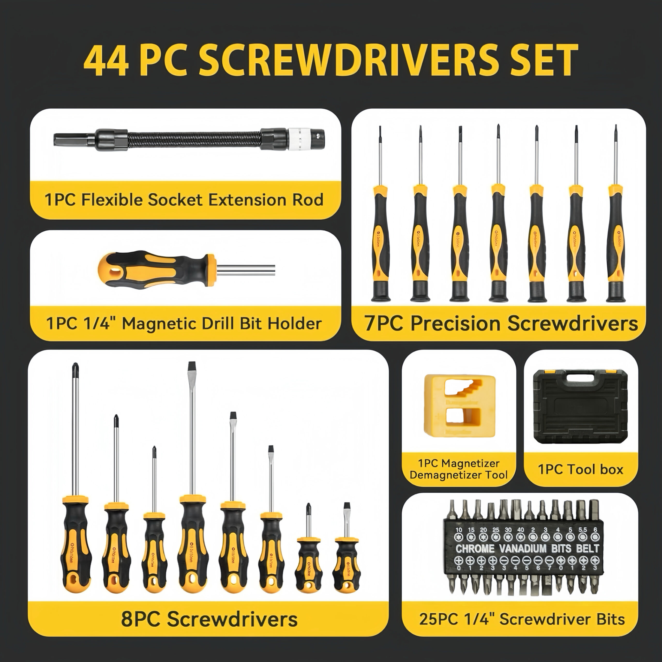 Alivio 43-Piece Screwdriver Tool Set, Chrome Vanadium Steel Magnetic Tips - PP+TPR Soft Grip Non-Slip Ergonomic Handles, Durable Storage Case for Home, DIY & Professional Repair - Image 7